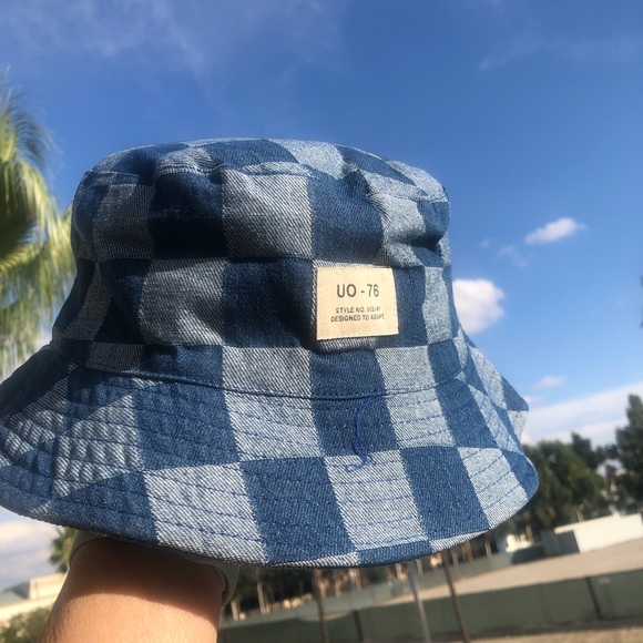 Urban Outfitters Checkered Bucket Hat Cotton Canvas 25th UO-76 Label Blue NEW - Picture 5 of 5